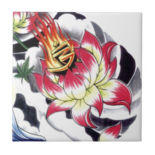 Blume des japanischen Tattoo Style Flaming Lotus Fliese