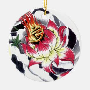 Blume des japanischen Tattoo Style Flaming Lotus Keramikornament