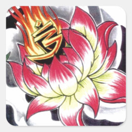 Blume des japanischen Tattoo Style Flaming Lotus Quadratischer Aufkleber