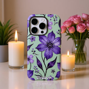Blume des künstlerischen Kosmos auf blau iPhone 16 Pro Hülle