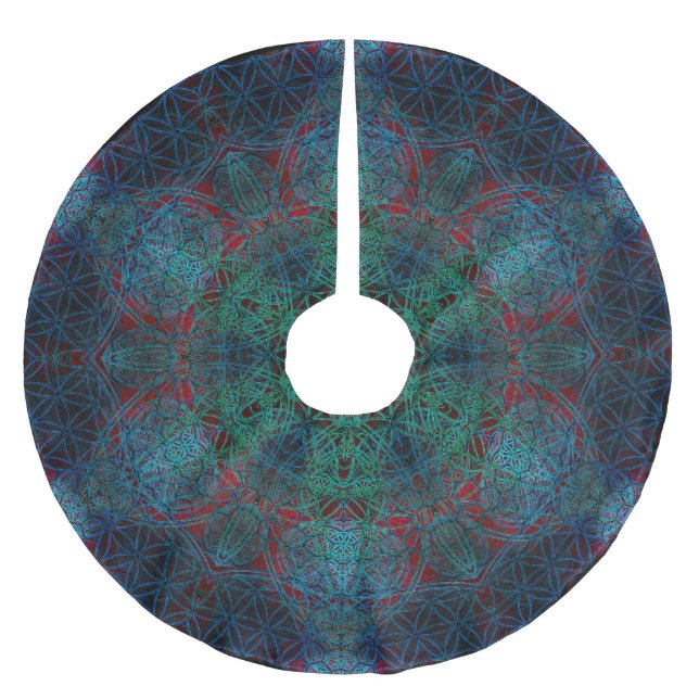 Blume des Leben-Hexagonmandala-Baum-Rockes Polyester Weihnachtsbaumdecke (Vorderseite)