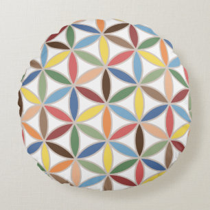 Blume des Leben-Retro Farbgroßen Musters Rundes Kissen