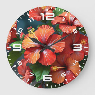 Blume des lebendigen Roten Hibiskus-76894 Große Wanduhr
