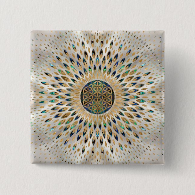 Blume des Lebens - Alleinstehende Muschel und Perl Button (Vorderseite)