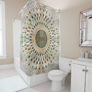 Blume des Lebens - Alleinstehende Muschel und Perl Duschvorhang