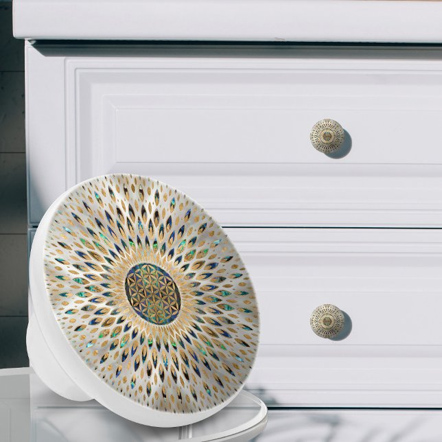 Blume des Lebens - Alleinstehende Muschel und Perl Keramikknauf (Von Creator hochgeladen)