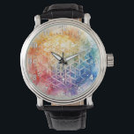 Blume des Lebens - Aquarellmalerei Armbanduhr<br><div class="desc">Kunstwerk von Brady Arnold</div>
