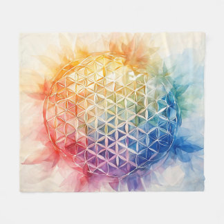 Blume des Lebens - Aquarellmalerei Fleecedecke