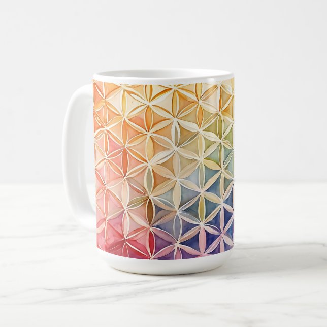 Blume des Lebens - Aquarellmalerei Kaffeetasse (Vorderseite Links)
