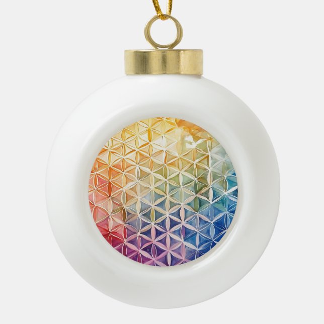 Blume des Lebens - Aquarellmalerei Keramik Kugel-Ornament (Vorderseite)