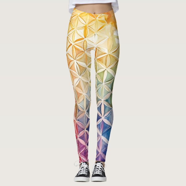 Blume des Lebens - Aquarellmalerei Leggings (Vorderseite)