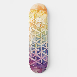 Blume des Lebens - Aquarellmalerei Skateboard