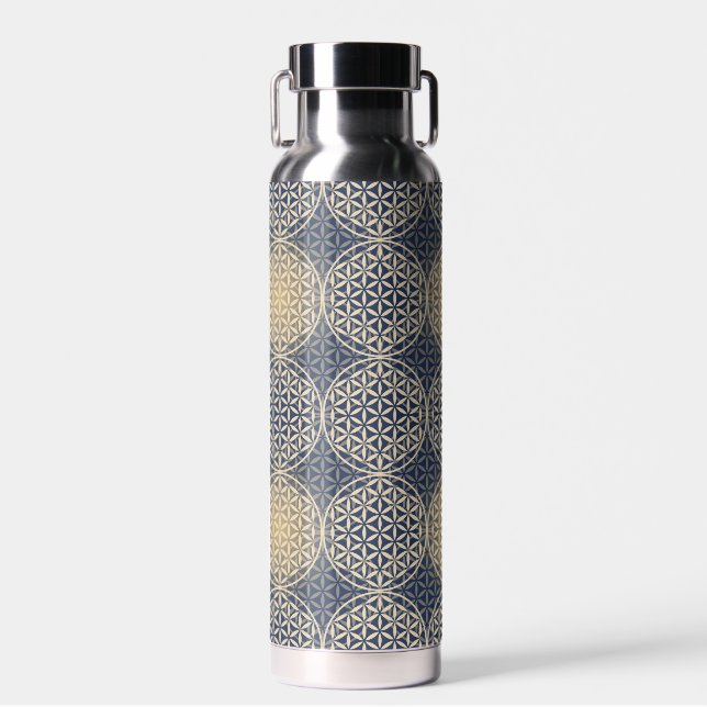 BLUME DES LEBENS - Blaues Sandmuster Trinkflasche (Vorne)