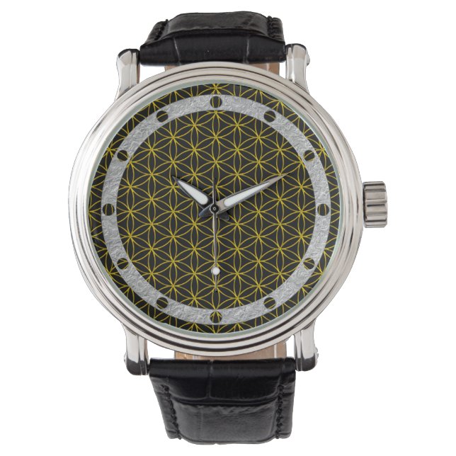 Blume des Lebens / Blume des Lebens - goldenes Mus Armbanduhr (Vorderseite)