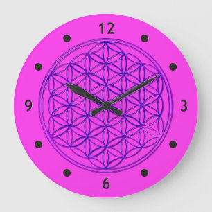 Blume des Lebens / Blume des Lebens - Rosa Blau Große Wanduhr