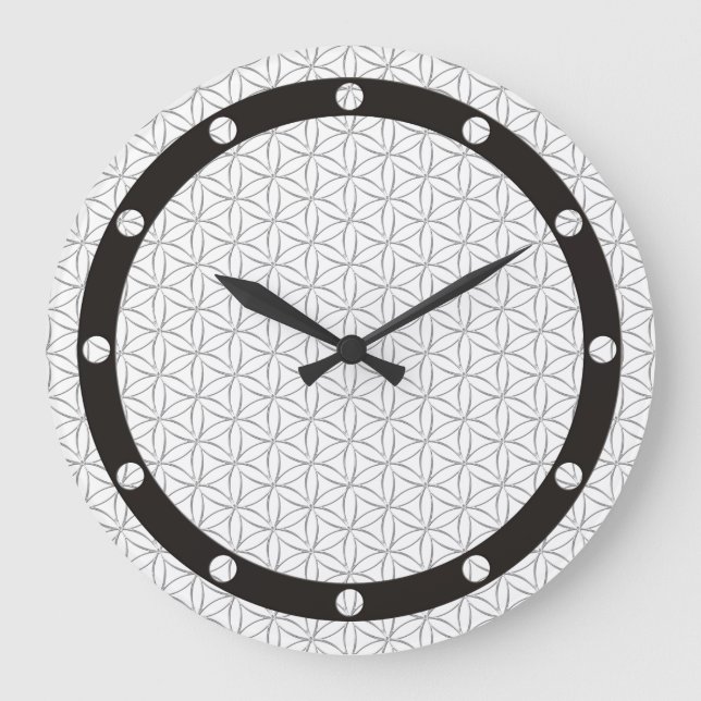 Blume des Lebens / Blume des Lebens - Silbermuster Große Wanduhr (Vorderseite)