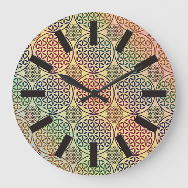 Blume des Lebens - Briefmarke Grunge Muster 1 Große Wanduhr (Vorderseite)
