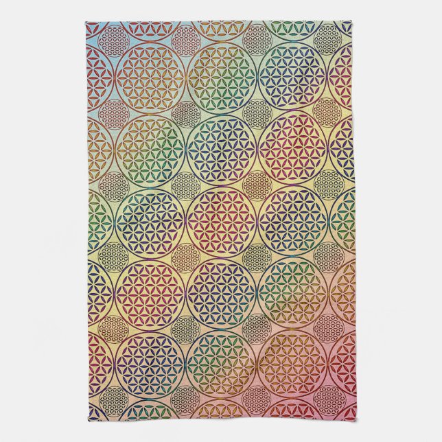 Blume des Lebens - Briefmarke Grunge Muster 1 Küchentuch (Vertikal)