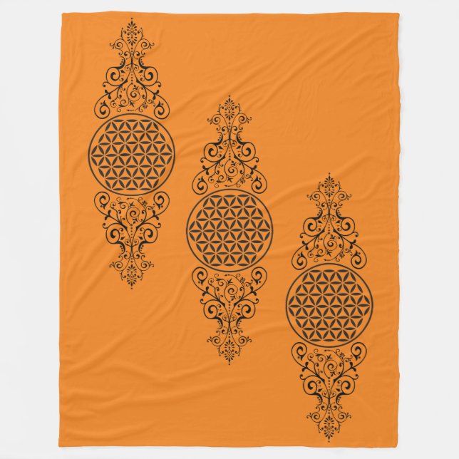 Blume des Lebens - Briefmarke - Ornamente schwarz  Fleecedecke (Vorderseite)