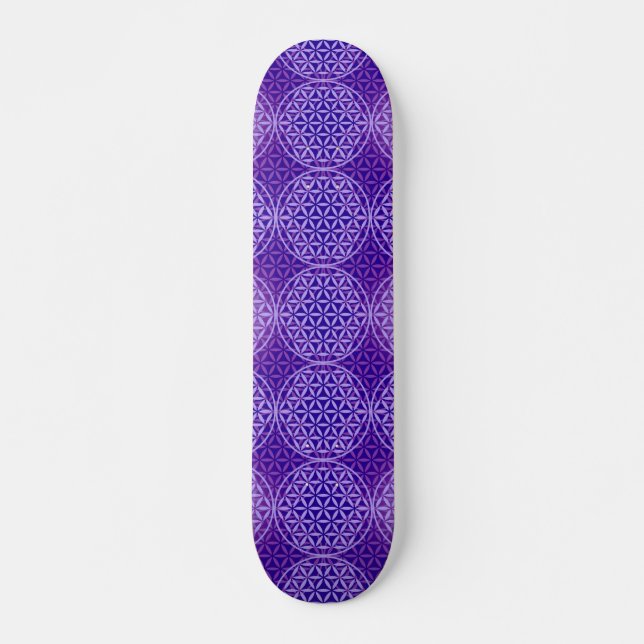 Blume des Lebens - Briefmarkenmuster - lila Skateboard (Vorne)