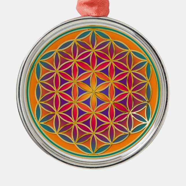 Blume des Lebens - Button Style 03 Silbernes Ornament (Vorne)