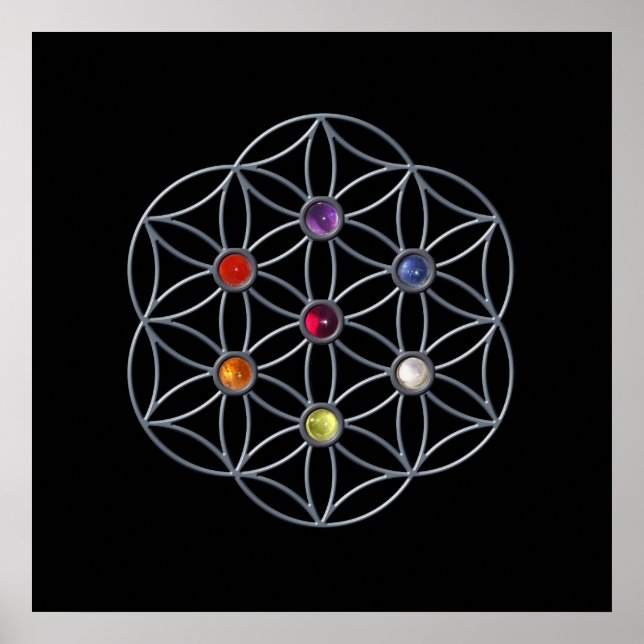 Blume des Lebens Chakra Gemstone Poster (Vorne)