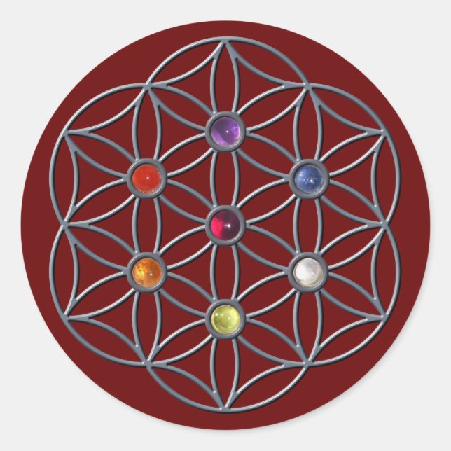 Blume des Lebens Chakras Gemstone Runder Aufkleber (Vorderseite)