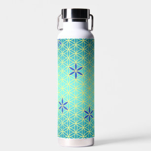 BLUME DES LEBENS - cyan gelbes Muster Trinkflasche