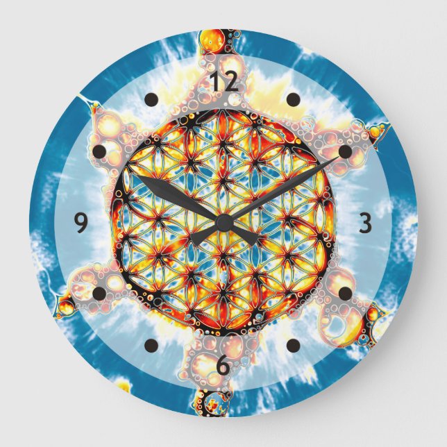 Blume des Lebens - farbenfroh 5 Große Wanduhr (Vorderseite)