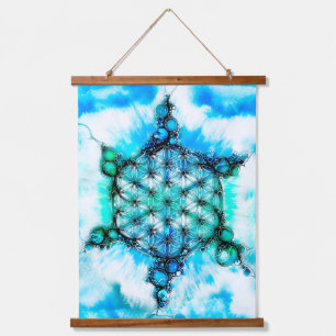 Blume des Lebens - Farbige Wege 3 Wandteppich Mit Holzrahmen