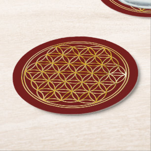 Blume des Lebens / Flower Of Life - GOLD Runder Pappuntersetzer
