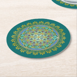 Blume des Lebens / Flower Of Life - Knopf V Runder Pappuntersetzer