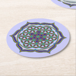 Blume des Lebens / Flower Of Life - Lotus Kontur Runder Pappuntersetzer