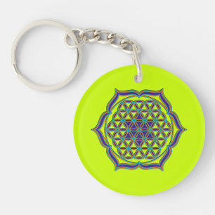 Blume des Lebens / Flower Of Life - Lotus Kontur Schlüsselanhänger