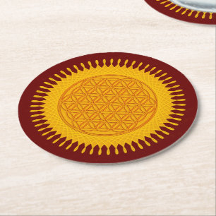 Blume des Lebens / Flower Of Life - SONNIG gelb Runder Pappuntersetzer