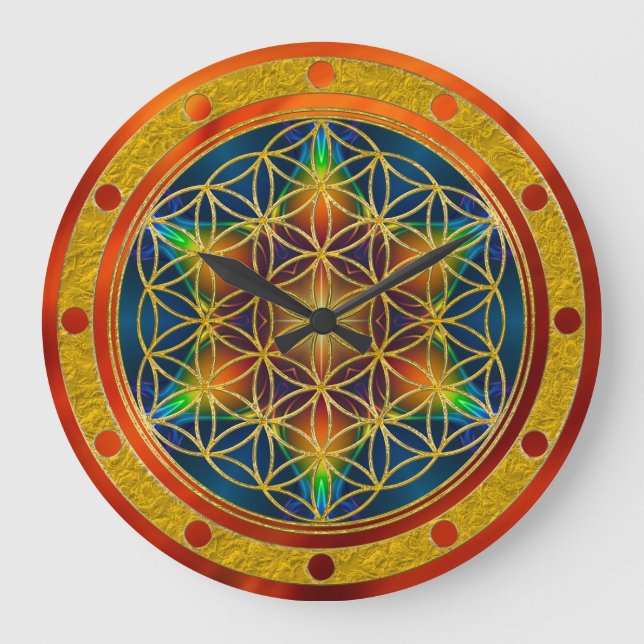 BLUME DES LEBENS - Fraktal Blossom 1 Große Wanduhr (Vorderseite)