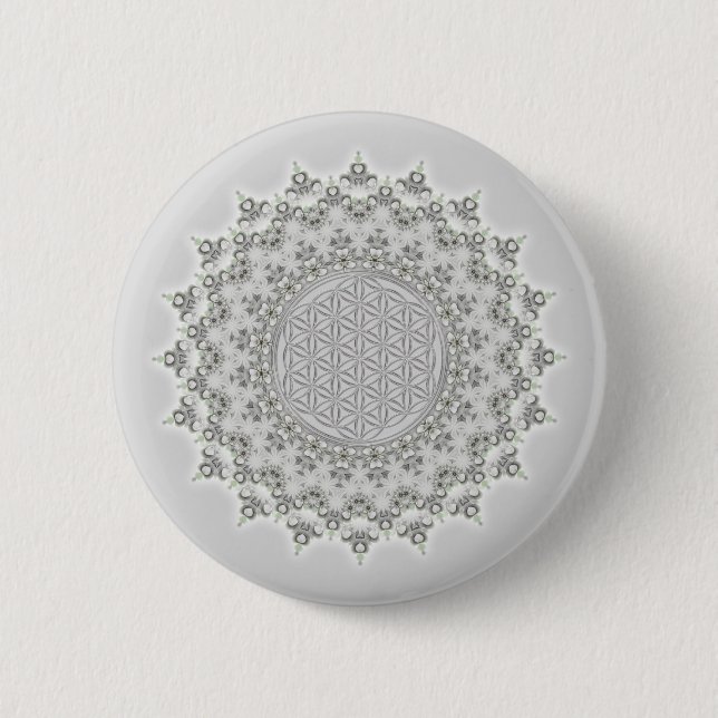 Blume des Lebens - Fraktal Mandala grau Button (Vorderseite)