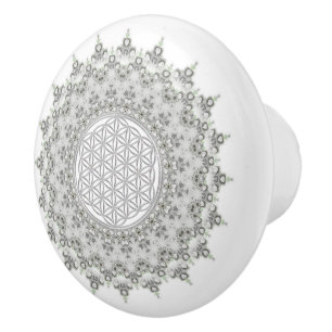 Blume des Lebens - Fraktal Mandala grau Keramikknauf