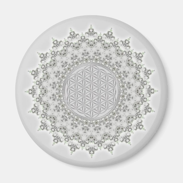 Blume des Lebens - Fraktal Mandala grau Magnet (Vorne)