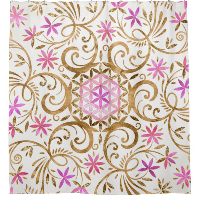 Blume des Lebens - geblüht Mandala Duschvorhang (Vorderseite)