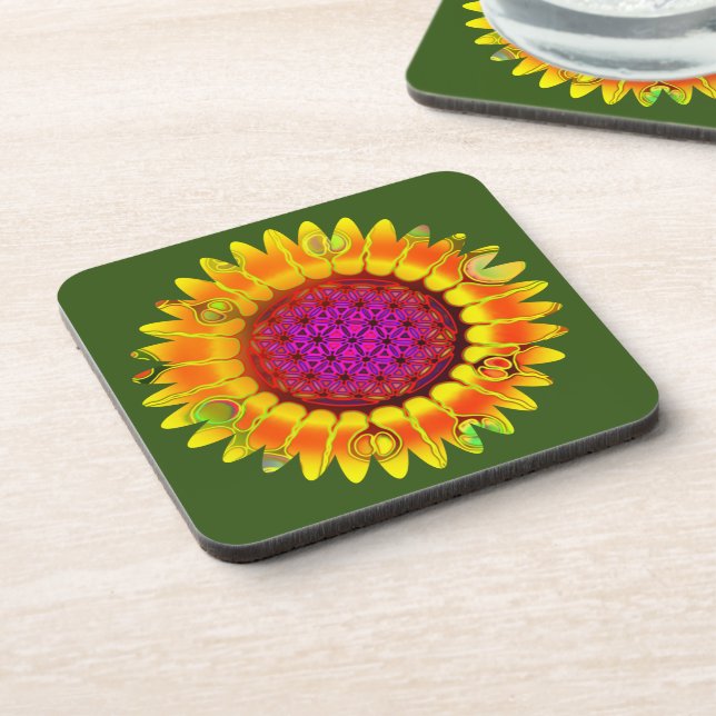 Blume des Lebens - geometrisches Blossom 4 Getränkeuntersetzer (Linke Seite)