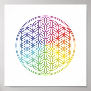 Blume des Lebens - geometrisches Muster - Regenbog Poster