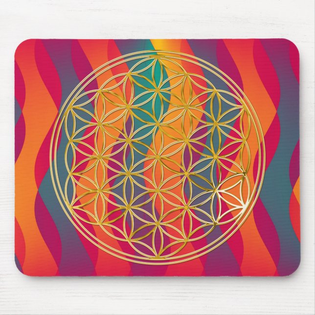 Blume des Lebens / gold | coloured waves Mousepad (Vorne)