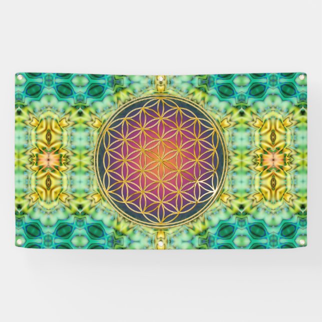 Blume des Lebens - Gold - Fraktal 2 Banner (Horizontal)