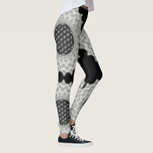 Blume des Lebens - graues Grün FraktalMandala Leggings