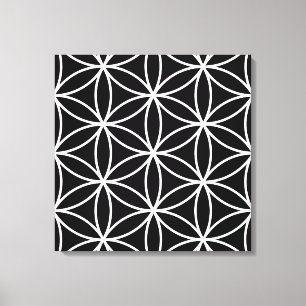 Blume des Lebens Große Ptn Weiß auf schwarz Leinwanddruck