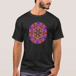 Blume des Lebens Heilige Geometrie auf orange-blau T-Shirt