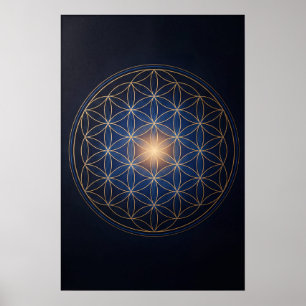 Blume des Lebens Heilige Geometrie Gold Blau Spiri Poster