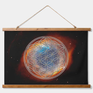 BLUME DES LEBENS - Heilige Geometrie Silber Stil Wandteppich Mit Holzrahmen