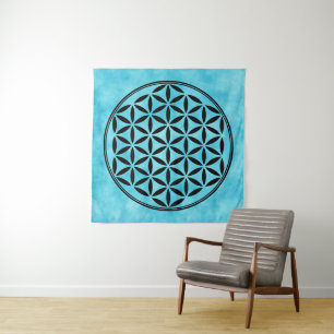 BLUME DES LEBENS - Heilige Geometrie Symbol voll 1 Wandteppich
